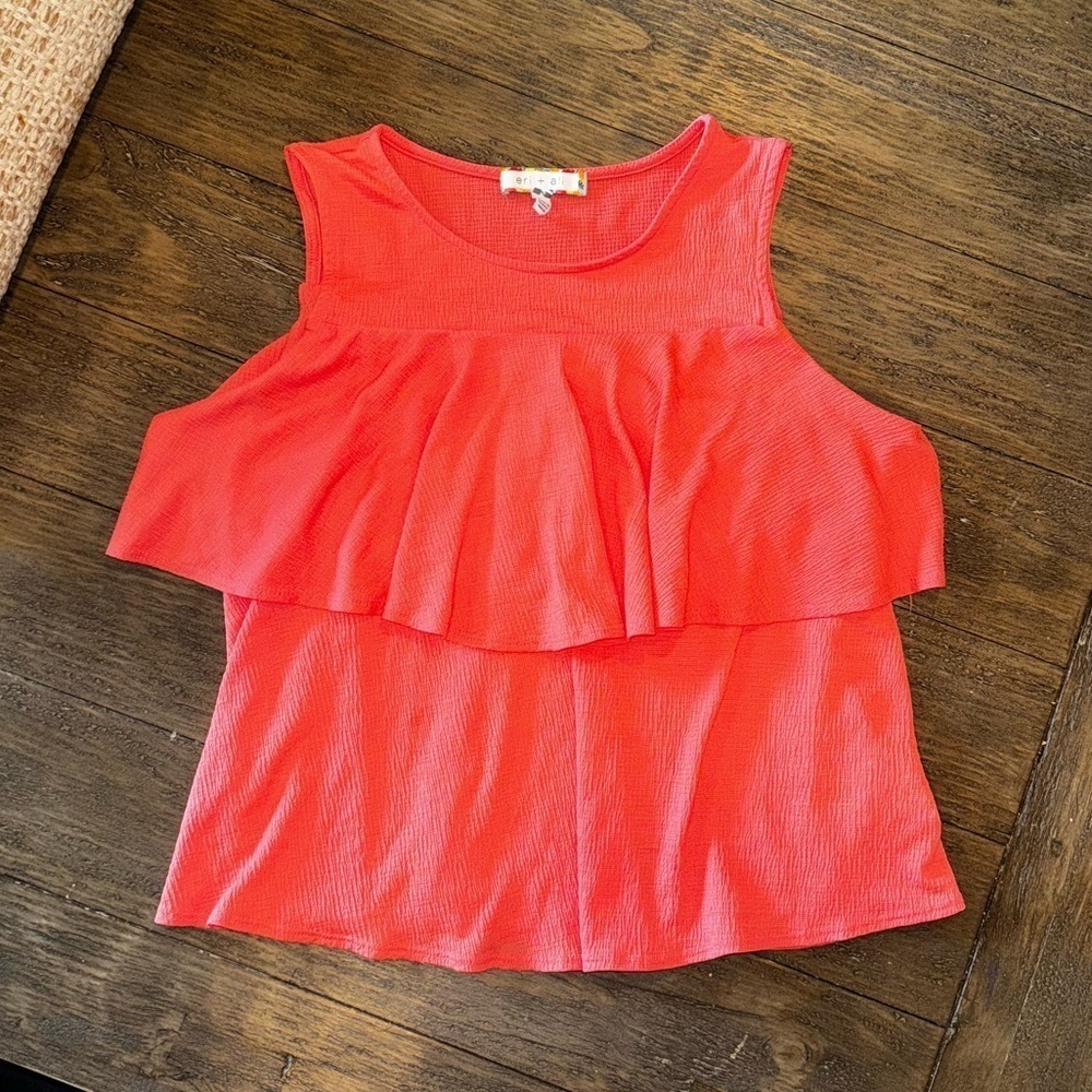 Eri + Ali Anthropologie Orange Textured Tiered Ruffled Tank Top Size Small